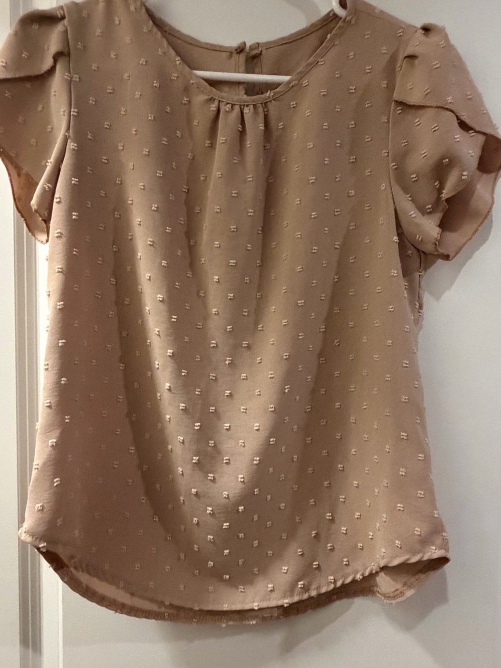 SHEIN Beige Dot-Texture Short Sleeve Blouse